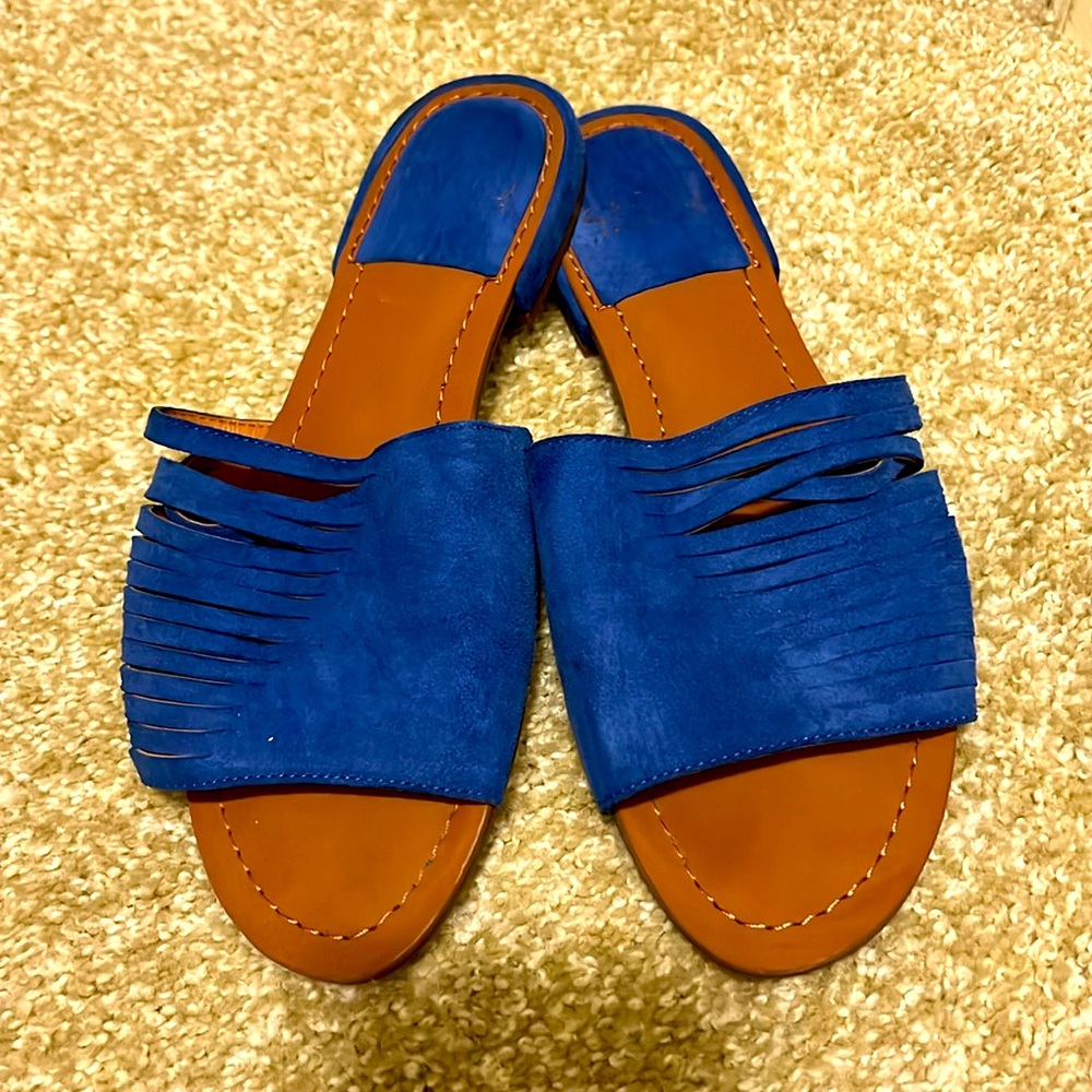 Franco Sarto cobalt blue suede slip on sandals